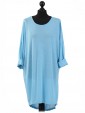 Italian Tunic High Low Dress with Back Button Detail-Light blue 