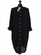 Italian Tunic High Low Dress with Back Button Detail-Black back