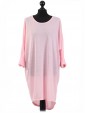 Italian Tunic High Low Dress with Back Button Detail-Pink