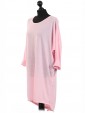 Italian Tunic High Low Dress with Back Button Detail-Pink side