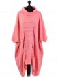 Italian Turtle Neck Batwing Pleated Front Lagenlook Top-Coral