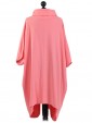 Italian Turtle Neck Batwing Pleated Front Lagenlook Top-Coral back