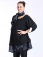 Italian Two Layered Cotton Floral Print Hem Detail Top With Scarf-Black side