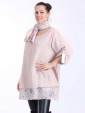 Italian Two Layered Cotton Floral Print Hem Detail Top With Scarf-Nude side