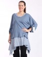 Italian Two Piece Plain And Check Pattern Cotton Top-Denim