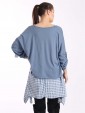 Italian Two Piece Plain And Check Pattern Cotton Top-Denim back