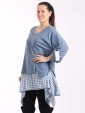 Italian Two Piece Plain And Check Pattern Cotton Top-Denim side