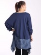 Italian Two Piece Plain And Check Pattern Cotton Top-Navy back