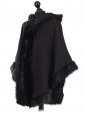 Ladies Hooded Woollen Poncho With Faux Fur Black Side