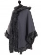Ladies Hooded Woollen Poncho With Faux Fur Charcoal Side