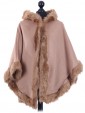 Ladies Hooded Woollen Poncho With Faux Fur Nude
