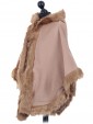 Ladies Hooded Woollen Poncho With Faux Fur Nude Side