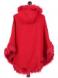 Ladies Hooded Woollen Poncho With Faux Fur Red Back