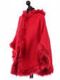 Ladies Hooded Woollen Poncho With Faux Fur Red Side
