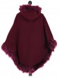 Ladies Hooded Woollen Poncho With Faux Fur Wine Back