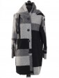 Italian Woolen Block Pattern Hooded Coat Grey