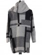 Italian Woolen Block Pattern Hooded Coat Grey Back