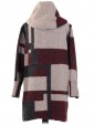 Italian Woolen Block Pattern Hooded Coat Maroon Back