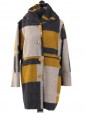 Italian Woolen Block Pattern Hooded Coat Mustard
