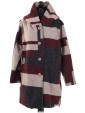 Italian Woolen Block Pattern Hooded Coat Maroon