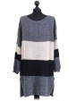 Italian Knitted Stripy Woollen Top Creme Denim Back