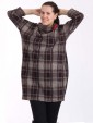 Knitted Check Pattern Cowl Neck Top-Brown