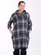 Knitted Check Pattern Cowl Neck Top-Navy 