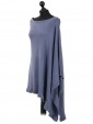 Italian Cashmere Mix angled quirky Poncho Denim Side