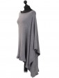 Italian Cashmere Mix angled quirky Poncho Grey Side