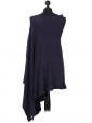 Italian Cashmere Mix angled quirky Poncho Navy Back