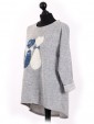 Italian Cat Embossed High Low Glittery Top Grey Side