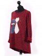 Italian Cat Embossed High Low Glittery Top Maroon Side