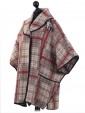 Ladies Check Pattern Wool Mix Knitted Poncho Beige Side