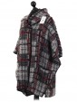 Ladies Check Pattern Wool Mix Knitted Poncho Grey Side