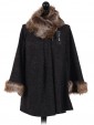 Italian Ladies Batwing Sleeves Fur Poncho charcoal