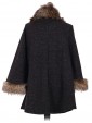 Italian Ladies Batwing Sleeves Fur Poncho charcoal back