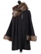 Italian Ladies Batwing Sleeves Fur Poncho charcoal side