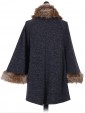 Italian Ladies Batwing Sleeves Fur Poncho navy back