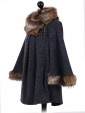 Italian Ladies Batwing Sleeves Fur Poncho navy side