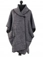 Ladies Wool mix Knitted Poncho grey