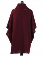 Ladies Wool mix Knitted Poncho maroon back