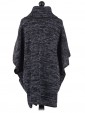 Ladies Wool mix Knitted Poncho charcoal back