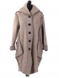 Ladies Woollen Front Button Hooded Winter Coat beige