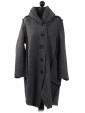 Ladies Woollen Front Button Hooded Winter Coat  charcoal