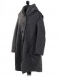 Ladies Woollen Front Button Hooded Winter Coat charcoal side