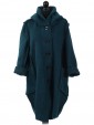 Ladies Woollen Front Button Hooded Winter Coat turqouise 