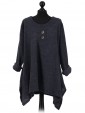 Italian Lagenlook Front Button Tunic Top navy