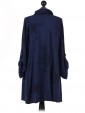 Italian Cotton Sequin Star and Sequin Sleeves Hem Lagenlook Top navy back