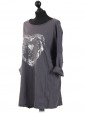 Italian Sequin Heart Cotton Top Charcoal Side