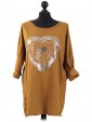 Italian Sequin Heart Cotton Top Mustard